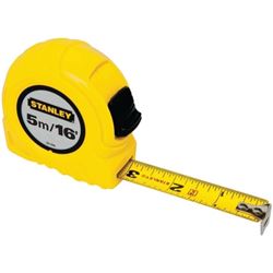 Stanley 30-496 Measuring Tape, 16 ft L Blade, 3/4 in W Blade, Steel Blade, ABS Case, Yellow Case 