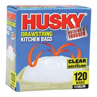 Husky HK13DS120C-P Kitchen Trash Bag, 13 gal Capacity, Polyethylene, Clear 