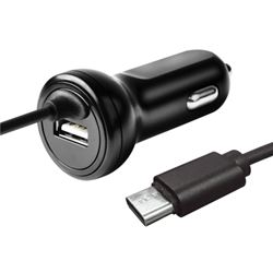 Zenith PM1001FCC Fixed Car Charger, 12 to 24 VDC Input, 5 V Output, 3 ft L Cord, Black 
