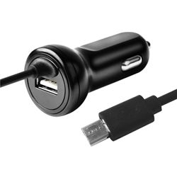 Zenith PM1001FCMC Fixed Car Charger, 12 to 24 VDC Input, 5 V Output, 3 ft L Cord 