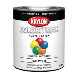 Krylon COLORmaxx K05631007 Interior/Exterior Paint, Flat, White, 32 oz 