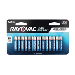 Rayovac 824-16LTK Battery, 1.5 V Battery, AAA Battery, Alkaline, Blue/Silver 