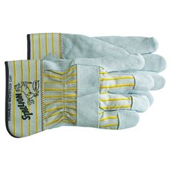 Boss STALLION 1290L Gloves, Mens, L, Straight Thumb, Rubberized Safety Cuff, Gray/Yellow 