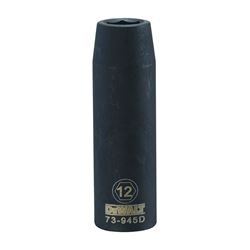 DeWALT DWMT73945OSP Impact Socket, 12 mm Socket, 1/2 in Drive, 6-Point, CR-440 Steel, Black Oxide 
