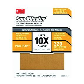 3M SandBlaster Series 30320ES-15-G Wet/Dry Abrasive Sandpaper, 11 in L, 9 in W, 320 Grit, Very Fine