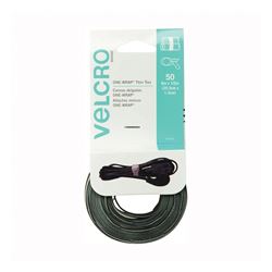 VELCRO Brand One Wrap 90924 Fastener, 1/2 in W, 8 in L, Black/Gray 