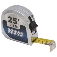 Vulcan 62-7.5X25-C Tape Measure, 25 ft L Blade, 1 in W Blade, Steel Blade, ABS Plastic Case, Silver Case 24 Pack 