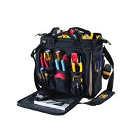 CLC Tool Works Series 1537 Multi-Compartment Tool Carrier, 7 in W, 13 in D, 13 in H, 33-Pocket, Polyester, Black/Brown 