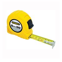 STANLEY 30-456 Measuring Tape, 26 ft L Blade, 1 in W Blade, Steel Blade, ABS Case, Yellow Case 