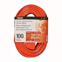 Woods 0827 Extension Cord, 14 AWG Cable, 100 ft L, 13 A, 125 V, Orange 