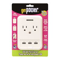 GetPower GP-3USB-AC-AC USB Wallplate Charger, 4.1 A, 5 -Outlet, White 