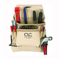 CLC Tool Works Series 178234 Nail and Tool Bag, 8-Pocket, Leather, White, 24 in W, 13 in H 