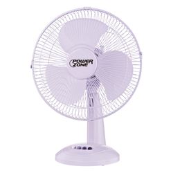 PowerZone FT-30 Oscillating Table Fan, 120 V, 12 in Dia Blade, 3-Blade, 3-Speed, 882 cfm Air, 72 in L Cord, White 