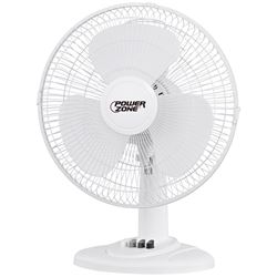 PowerZone FT-40 Oscillating Table Fan, 120 V, 16 in Dia Blade, 3-Blade, 3-Speed, 72 in L Cord, White 