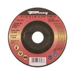 Forney 71848 Cut-Off Wheel, 4-1/2 in Dia, 1/8 in Thick, 7/8 in Arbor, 24 Grit, Coarse, Aluminum Oxide Abrasive 