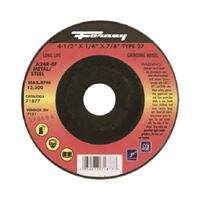 Forney 71877 Grinding Wheel, 4-1/2 in Dia, 1/4 in Thick, 7/8 in Arbor, 24 Grit, Coarse, Aluminum Oxide Abrasive 