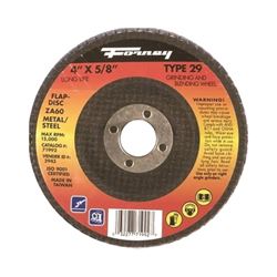 Forney 71992 Flap Disc, 4 in Dia, 5/8 in Arbor, 60 Grit, Medium, Zirconia Aluminum Abrasive, Fiberglass Backing 