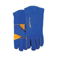 ForneyHide 53422 Welding Gloves, Mens, L, 13-1/2 in L, Gauntlet Cuff, Leather Palm, Blue, Reinforced Crotch Thumb 