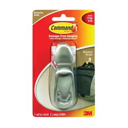 Command Forever Classic Series FC13-BN Decorative Hook, 5 lb, 1-Hook, Metal, Brushed Nickel 