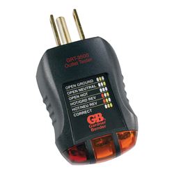 Gardner Bender GRT-3500 Receptacle Tester and Circuit Analyzer, 110 to 125 VAC, LED Display, Black 