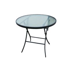 Seasonal Trends Patio Table, 32 in W, 31.5 in D, 27.55 in H, Steel Frame, Round Table, Glass/Steel Table 