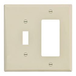 Eaton Wiring Devices PJ126V-SP-L Combination Wallplate, 4-7/8 in L, 4-15/16 in W, 2 -Gang, Polycarbonate, Ivory 