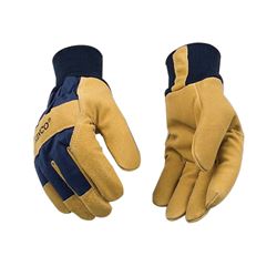 Heatkeep 1926KW-M Gloves, Mens, M, Angled Wing Thumb, Easy-On, Elastic Knit Wrist Cuff, Blue/Golden 