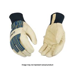Heatkeep 1928 KW-XL Gloves, Mens, XL, Angled Wing Thumb, Elastic Knit Wrist Cuff, Blue/Golden/Yellow 