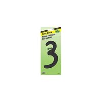 HY-KO BK-40/3 House Number, Character: 3, 4 in H Character, Black Character, Zinc 5 Pack 