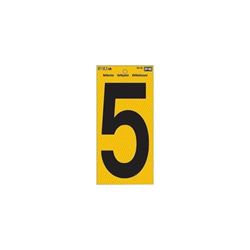 Hy-Ko RV-75/5 Reflective Sign, Character: 5, 5 in H Character, Black Character, Yellow Background, Vinyl, Pack of 10 
