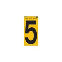 Hy-Ko RV-75/5 Reflective Sign, Character: 5, 5 in H Character, Black Character, Yellow Background, Vinyl, Pack of 10 