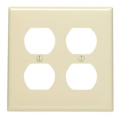 Leviton 80716-I Receptacle Wallplate, 4-1/2 in L, 4-9/16 in W, 2 -Gang, Thermoplastic Nylon, Ivory, Smooth 