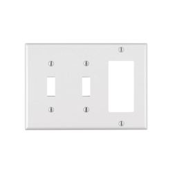 Leviton 80421-W Combination Wallplate, 4-1/2 in L, 6-3/8 in W, 3 -Gang, Thermoset Plastic, White, Smooth 