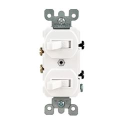 Leviton R62-05224-2WS Duplex Combination Double Switch, 15 A, 120/277 V, Lead Wire Terminal, White 