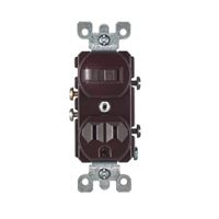 Leviton S00-05225-00S Combination Switch/Receptacle, 1 -Pole, 15 A, 120 V Switch, 125 V Receptacle, Brown 