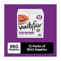 VANITY FAIR 35236 Extra Absorbent Napkin, 6.38 in L, 6.38 in W, 2-Ply, Paper 12 Pack 